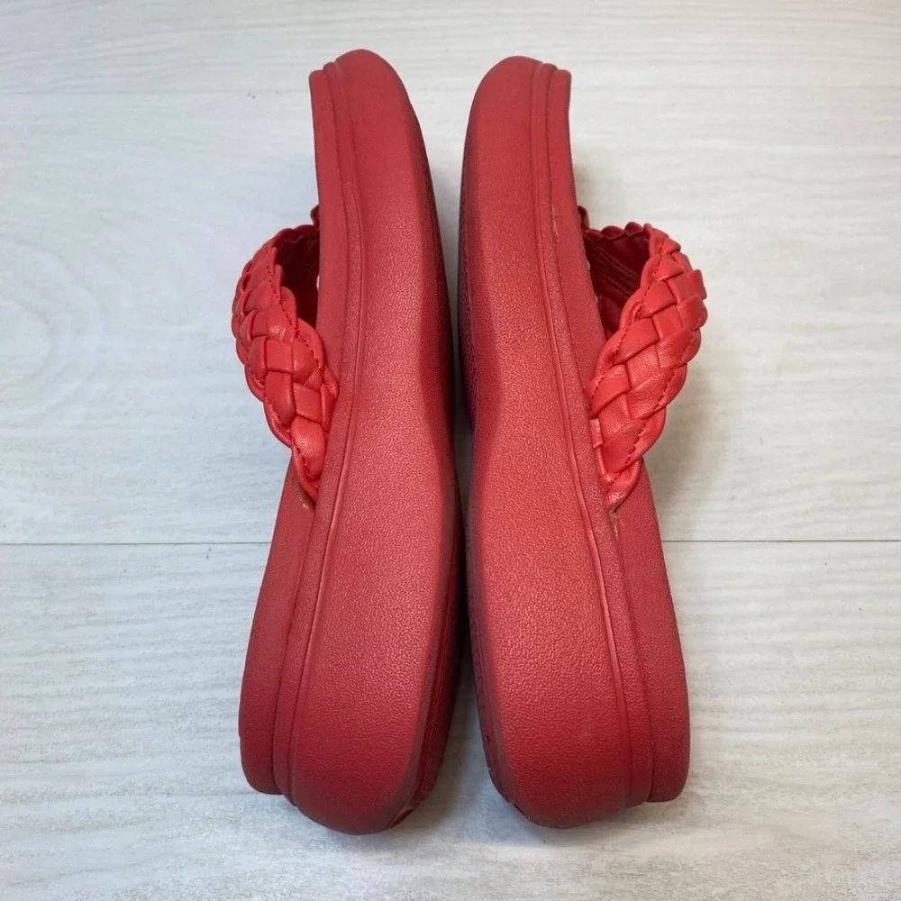 Vionic Womens 8 Kenji Platform Flip Flop Braided Red Orthotic Thong Sandals